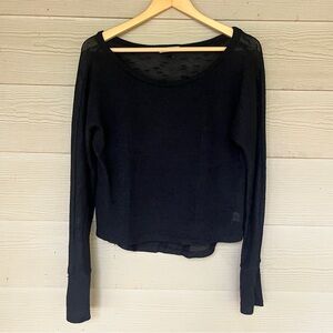 Aeropostale Crop Knit Sweater Black Women Small Sheer Longsleeve Shirt